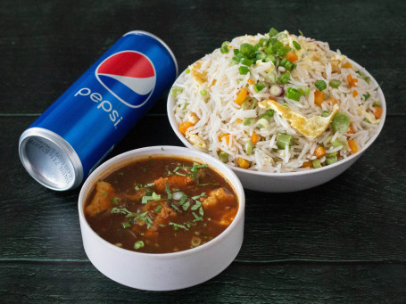 Egg Fried Rice With Chicken Manchurian +Pepsi Coke