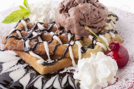 Triple Chocolate Vanilla Waffle Sundae