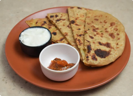 Aloo Paratha[2Pcs] Hari Chutney/Dahi Dessert.