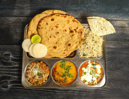 Punjabi Pack Lunch (2 Sabji, 5 Chapati, Jeera Rice, Dal Fry, Papad, Salad)