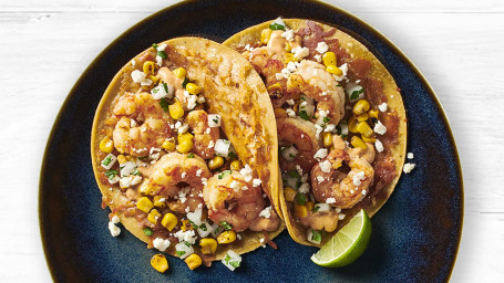Assiette À Deux Tacos Mexicaine Aux Crevettes Et Au Maïs