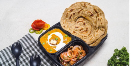 Matar Paneer With Bread Rice And Salad