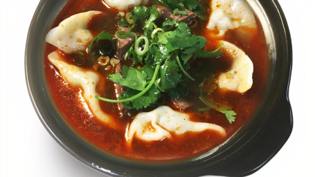 Spicy&Sour beef soup with dumplings suān là hǎi xiān tāng shuǐ jiǎo