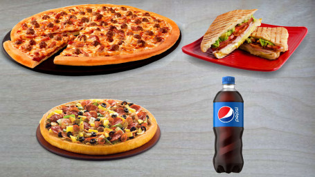 12 Inches Large Spicy Chicken Pizza 8 Inches Small Chicken Rocket Pizza Chicken Sandwich 500 Ml Pepsi