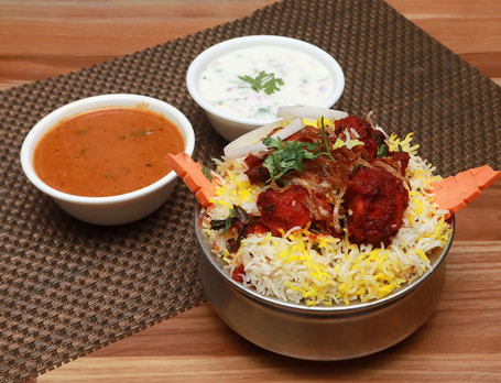 Chicken Fry Piece Biryani(Served With Raita And Gravy)