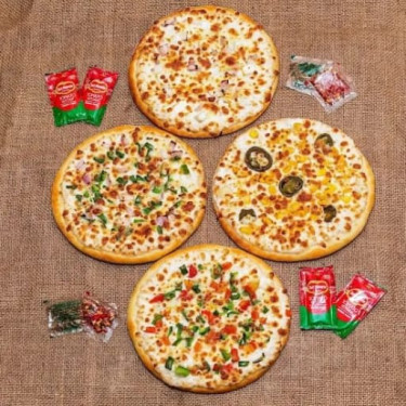 Combo Of 4 Veg Pizza With 1.25 Ltr Pepsi Or Dew