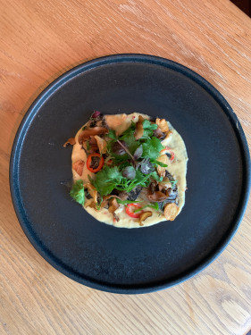 Miso Marinated Mushrooms With Shitake Chips, Garlic And Shiso