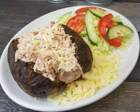 Baked Potato With Tuna Mayo, Cheddar Salad