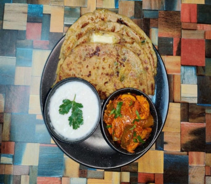 2 Aloo Pyaz Paratha With Dahi And Pickle Combo