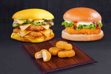 Combo Of Double Decker Chicken Burger And Paneer Delight Burger With Free Nuggets