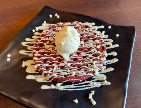 Red Velvet Waffle With White Chocolate Icecream