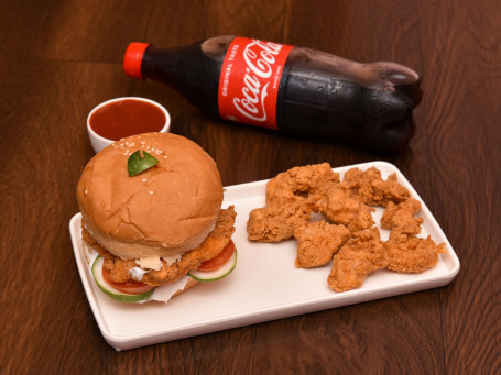 Fried Chicken Burger Chicken Pops Coke (600 Ml)