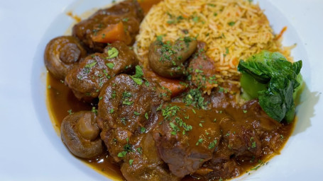 Slowly Braised Beef Shank Bourguignon On Basmati Pilaf