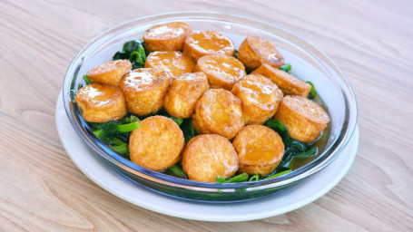 Braised Egg Tofu W/ Pea Leaves Hóng Shāo Yù Zi Dòu Miáo