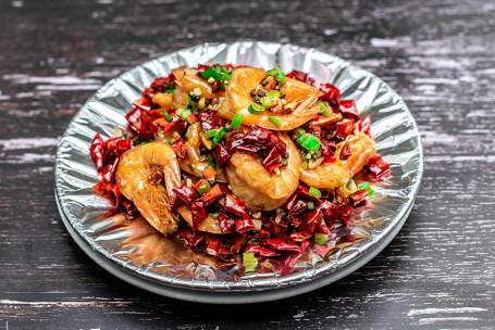 Stir Fried Prawns With Sichuan Chillies (In Shell)