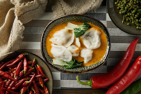 *Vegetable Dumplings In Spicy Peanut Sauce Sù Bàng Bàng Shuǐ Jiǎo (6 Pieces)