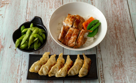 Meal F (Chicken Teriyaki On Rice, Chicken Gyoza 6Pcs And Edamame Beans)