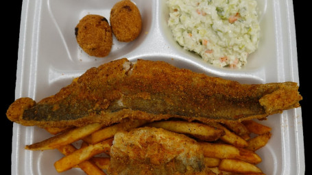 Whiting Fish, Cole Slaw And Hush Puppies Dish