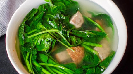 Spinach Meat Ball Soup Bō Cài Wán Zi Tāng