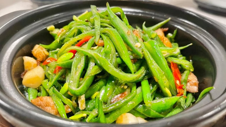 H16Bào Chǎo Xià Fàn Dòu Jiǎo Sī Stir Fried Green Bean With Pork And Dried Shrimp