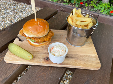 Southern Fried Chicken Burger With Skin On Fries