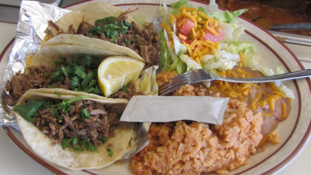 (3) Taco Asado Plate With Rice Beans