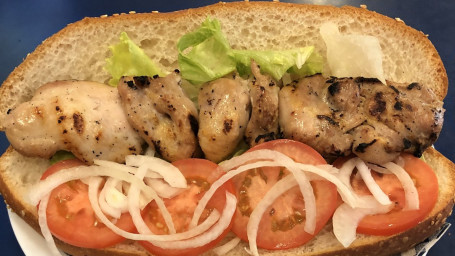 Chicken Souvlaki On A Bun Sandwich