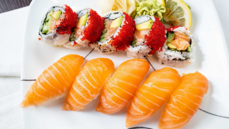 Tobiko Salmon Roll and 5pcs Salmon sushi