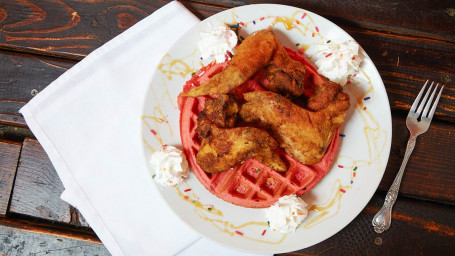 Red Velvet Waffle With Chicken Tenders