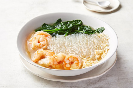 Prawn Vermicelli Soup With Egg And Spinach