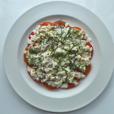 Heritage Tomatoes, Greek Style Cheese, Lemon Mayonnaise Mint