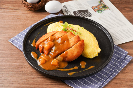 E6. Rì Běn Kā Lī Zhī Dàn Bāo Fàn Bàn Sù Jí Liè Zhū Bā Omurice With Veggie Pork Chop Cutlet With Japanese Curry