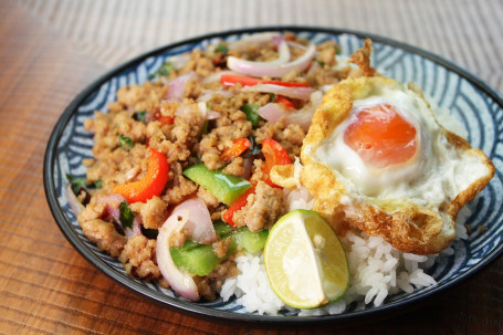 Stip-Fried Minced Pork With Rice Chicken Soup