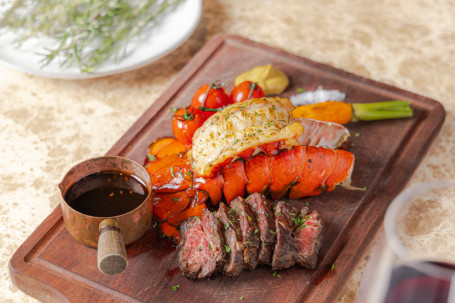 Grilled Lobster Tail With Wagyu Beef Skirt Steak Shāo Lóng Xiā Jí Hé Niú Héng Gé Jī