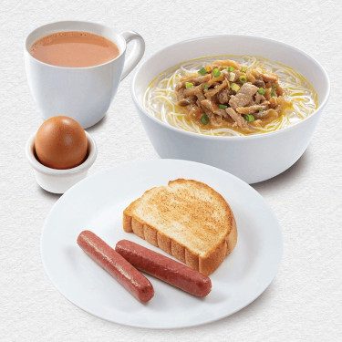 Zhà Cài Ròu Sī Tāng Mǐ． Pèi Shí Pǐn、 Duō Shì、 Chá Fēi Pork Spicy Pickled Mustard W Vermicelli． W Food． W Toast． W Tea Or Coffee