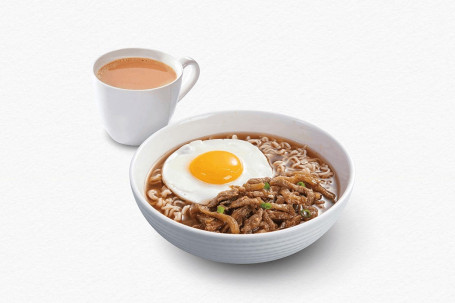 Zhà Cài Ròu Sī Jiān Dàn Jí Shí Miàn． Pèi Chá Fēi Pork Spicy Pickled Mustard Fried Egg W Instant Noodles． W Tea Or Coffee