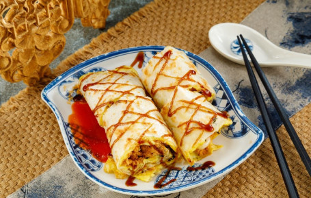 Hǎi Tái Ròu Sōng Qǐ Sī Dàn Bǐng Egg Pancake With Seaweed, Pork Floss And Cheese