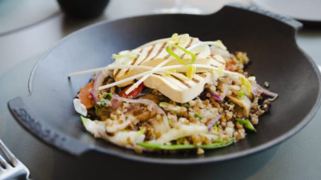 Wok Of Organic Vegetables Sorghum, Tofu Marinated With Turmeric