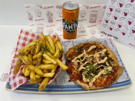 Mini Sticky Pig Pizza, Choice of Fries, Can of Pop