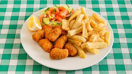 Whole Tail Of Breaded Scampi (10) And Chips