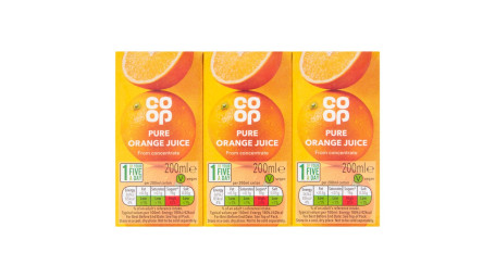 Co-Op Pure Orange Juice 3X200Ml
