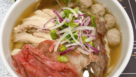 P1. House Special Beef Noodle Soup (Rare Beef, Brisket, Tripe, Beef Balls are together)