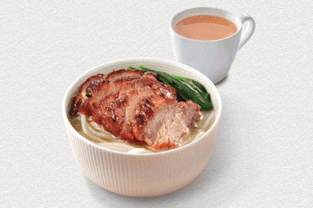 Mì Zhī Chā Shāo Tāng Mǐ Fěn． Pèi Chá Fēi Rice Noodle W Bbq Pork． W Tea Or Coffee
