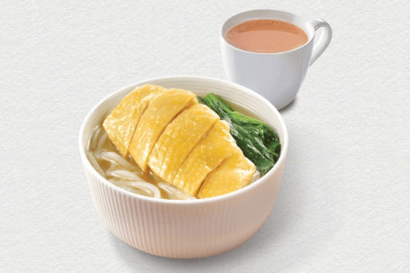 Yán Xiāng Jī Tāng Mǐ Fěn ‧ Chá Fēi Rice Noodle W Poached Chicken‧ Tea Or Coffee