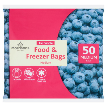 Morrisons Tie Handle Food Freezer Bags Medium 50 Pack