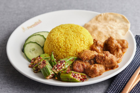 V13 Nasi Kunyit With Curry Mutton And Okra