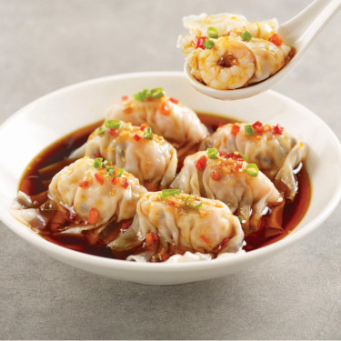 Hóng Yóu Xiān Xiā Chāo Shǒu (6Lì Prawn With Pork Dumpling In Hot Chilli Vinaigrette (6Pc