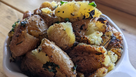 Garlic-Fried Smashed Potatoes
