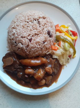 Oxtail Rice And Peas With Stream Vegetables
