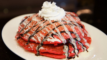 Red Velvet Pancakes With Cream Glaze